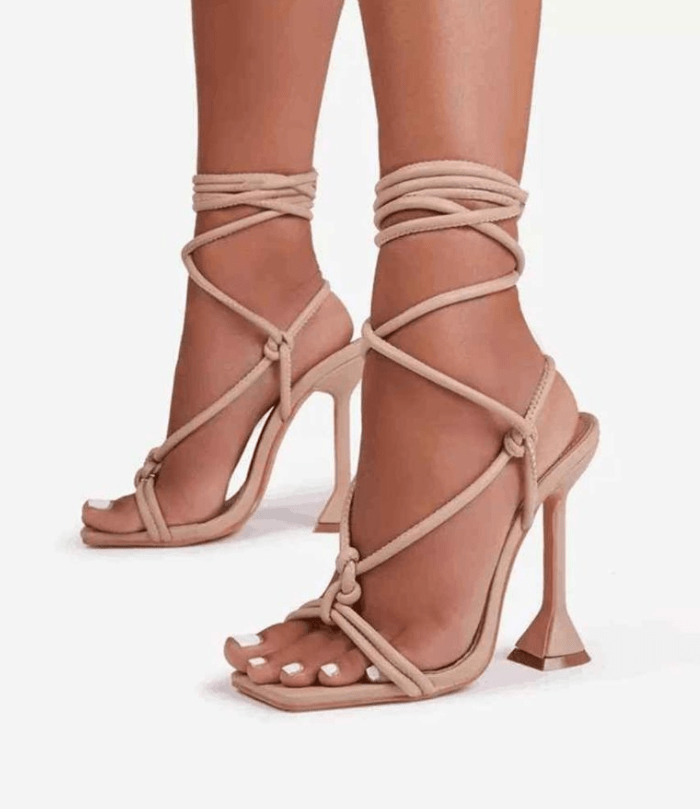 Narrow Band Ankle Strap High Heels Strappy Sandals Square Head